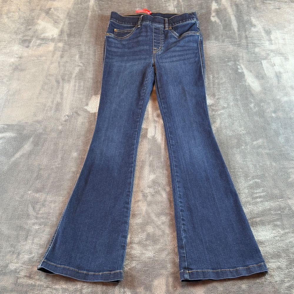 Spanx Flare Jeans Womens XS Petite Dark Wash Denim Pull On High Rise